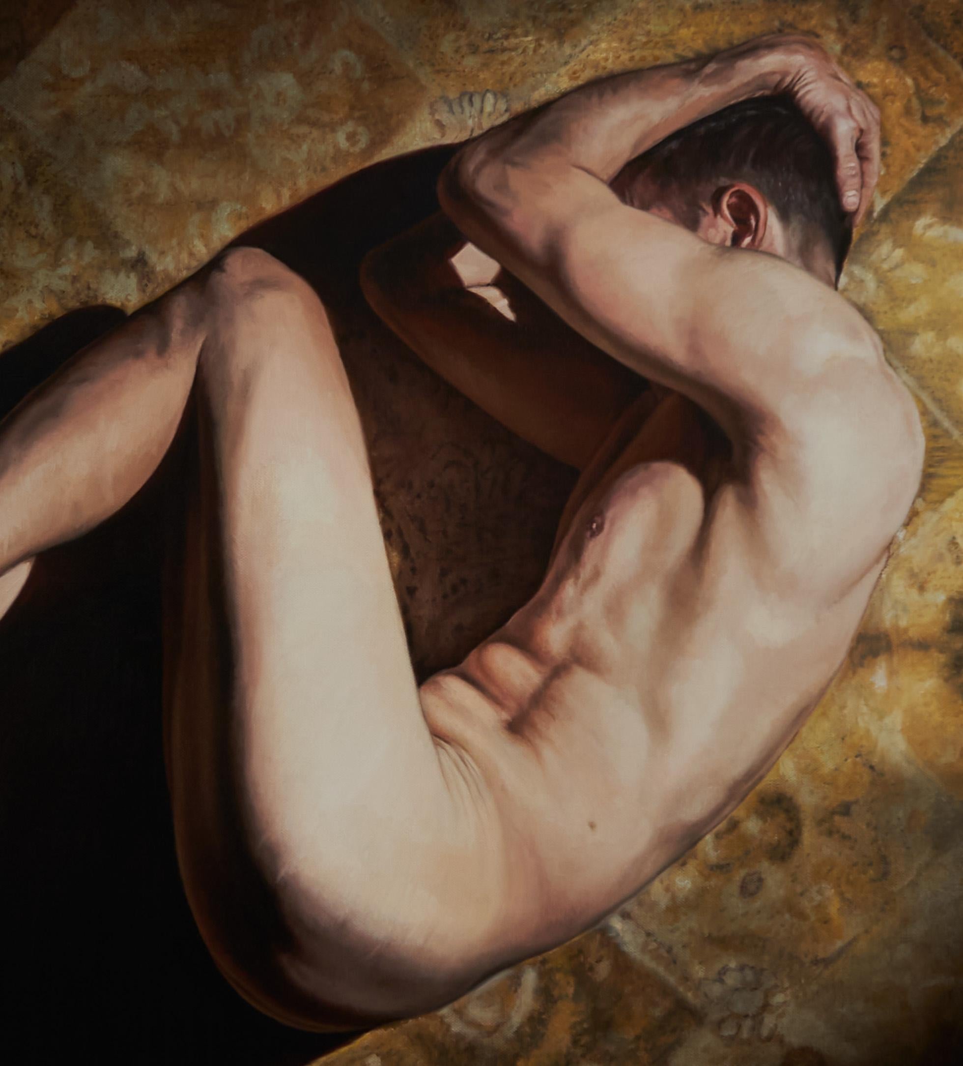 Day Break - Figura nuda dall'alto, pittura a olio originale - Painting Contemporaneo di Nathan Brad Hall