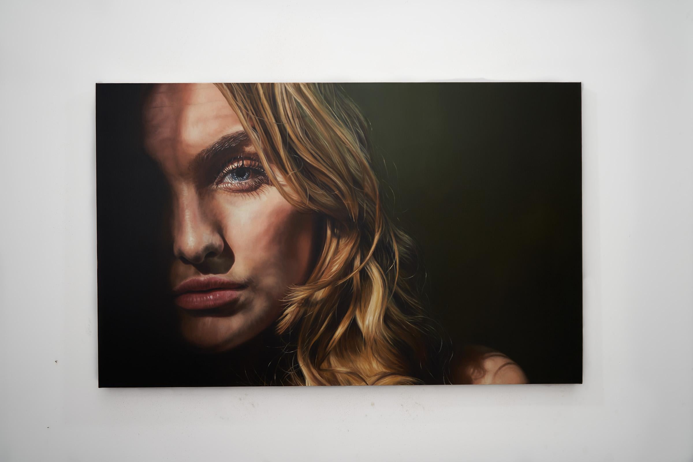 Elsewhere, Large Scale Portrait of a Blond Woman Emerging from the Shadows For Sale 1