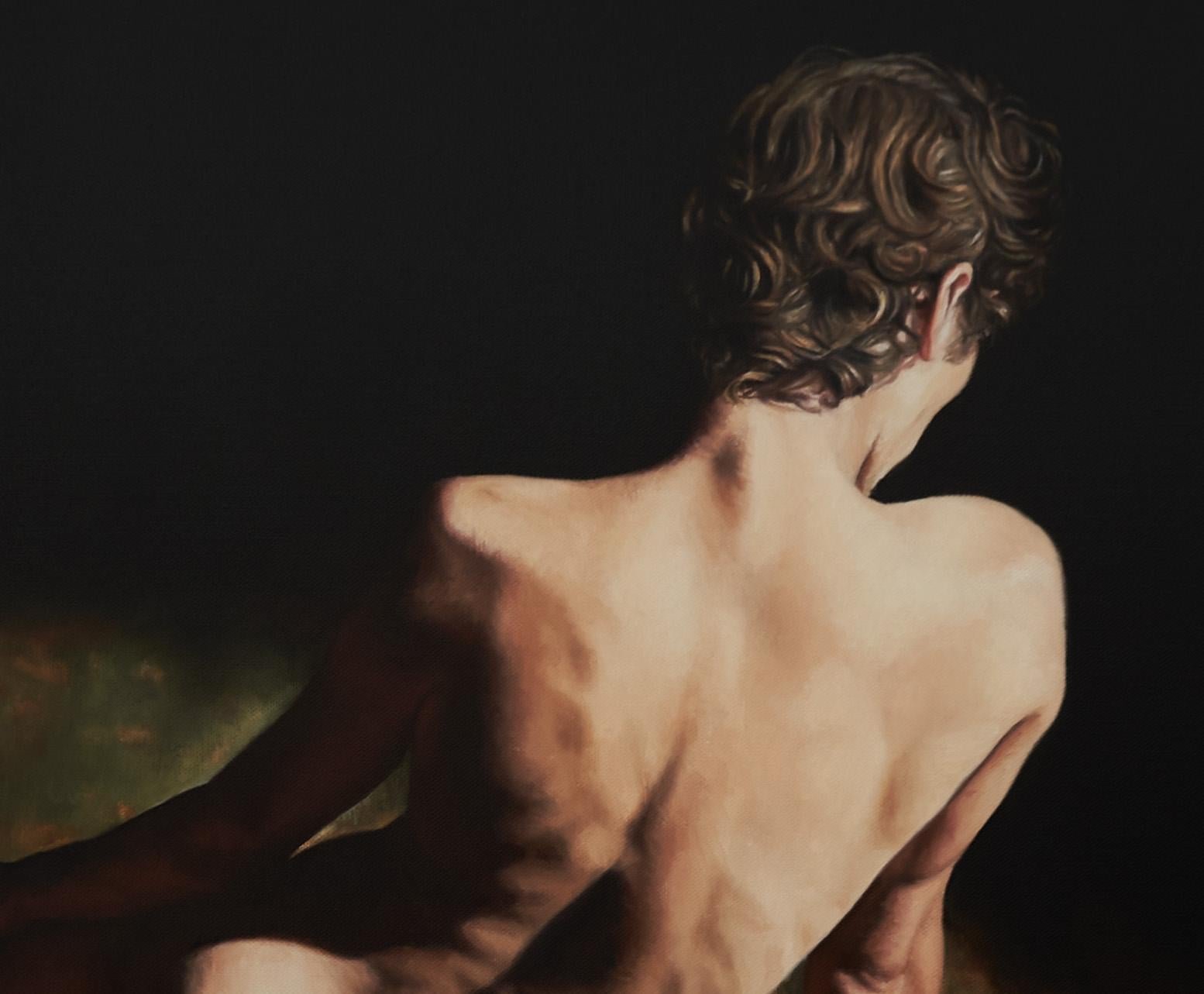 Gossamer- Chiaroscuro Lit Painting of a Nude Figure with Golden Hair For Sale 1
