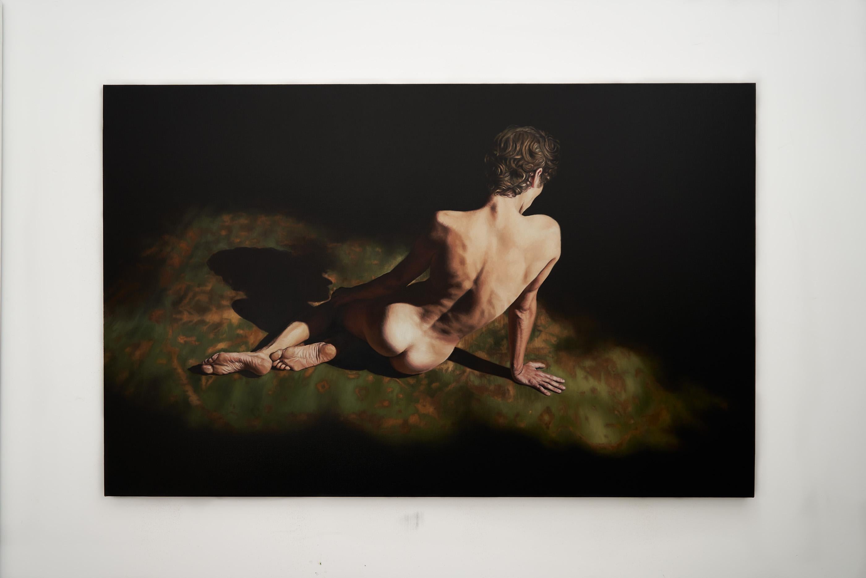 Gossamer- Chiaroscuro Lit Painting of a Nude Figure with Golden Hair For Sale 3