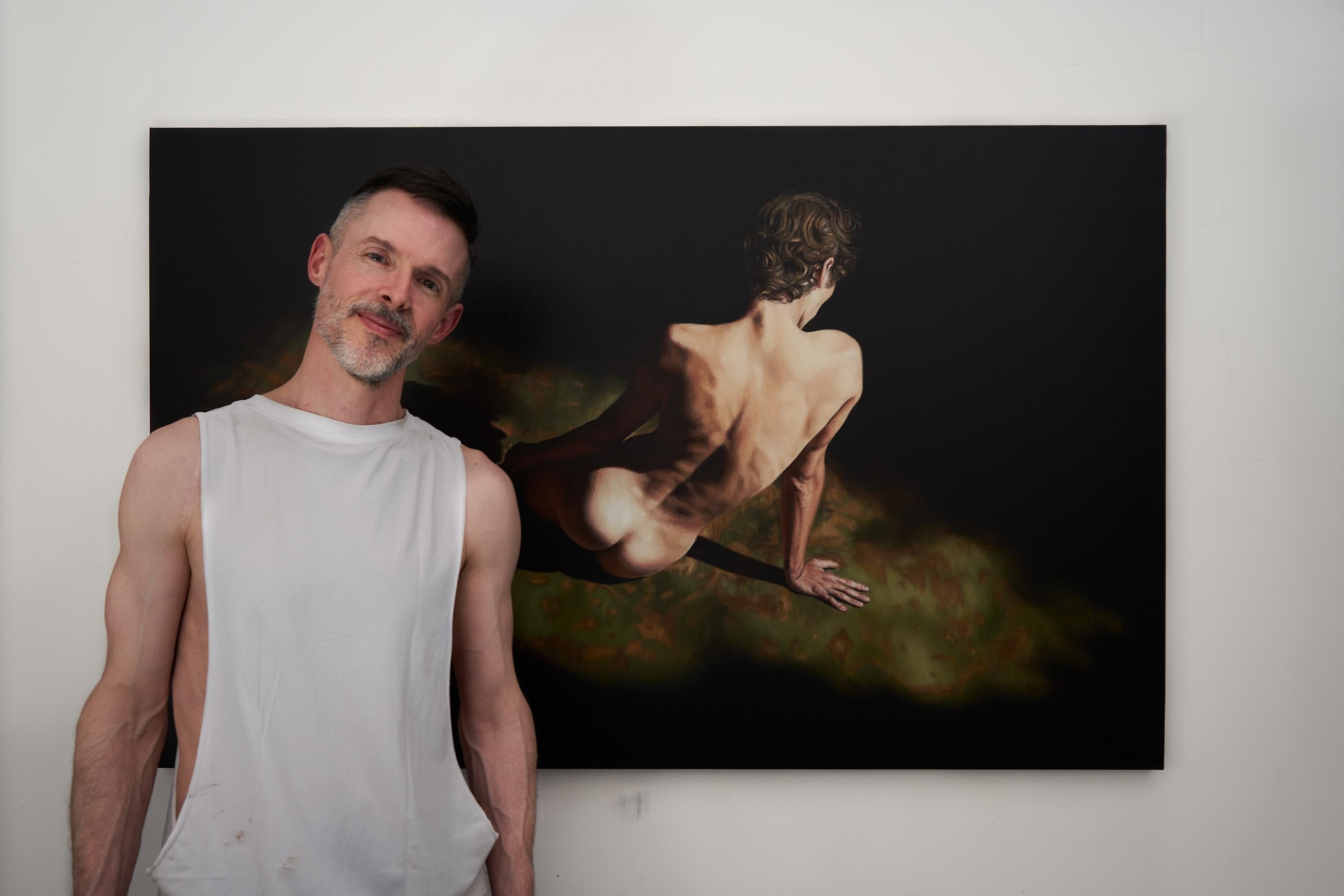 Gossamer- Chiaroscuro Lit Painting of a Nude Figure with Golden Hair For Sale 4