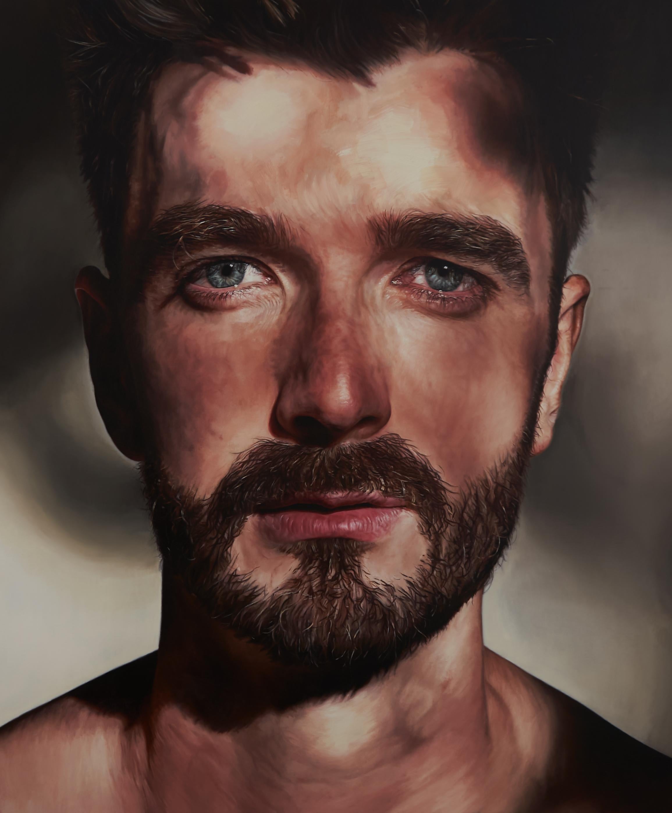 I Love You the First Time, Large Scale Portrait, Bearded Man in Dappled Light - Painting by Nathan Brad Hall