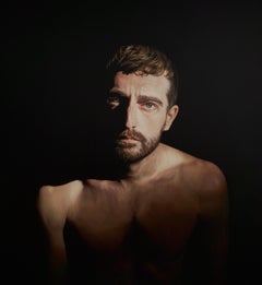 The Space Between - Large Portrait of Bearded, Shirtless Male, Original Oil