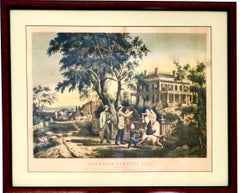 Nathan Currier Lithograph "October Afternoon" American Country Life Series C1855
