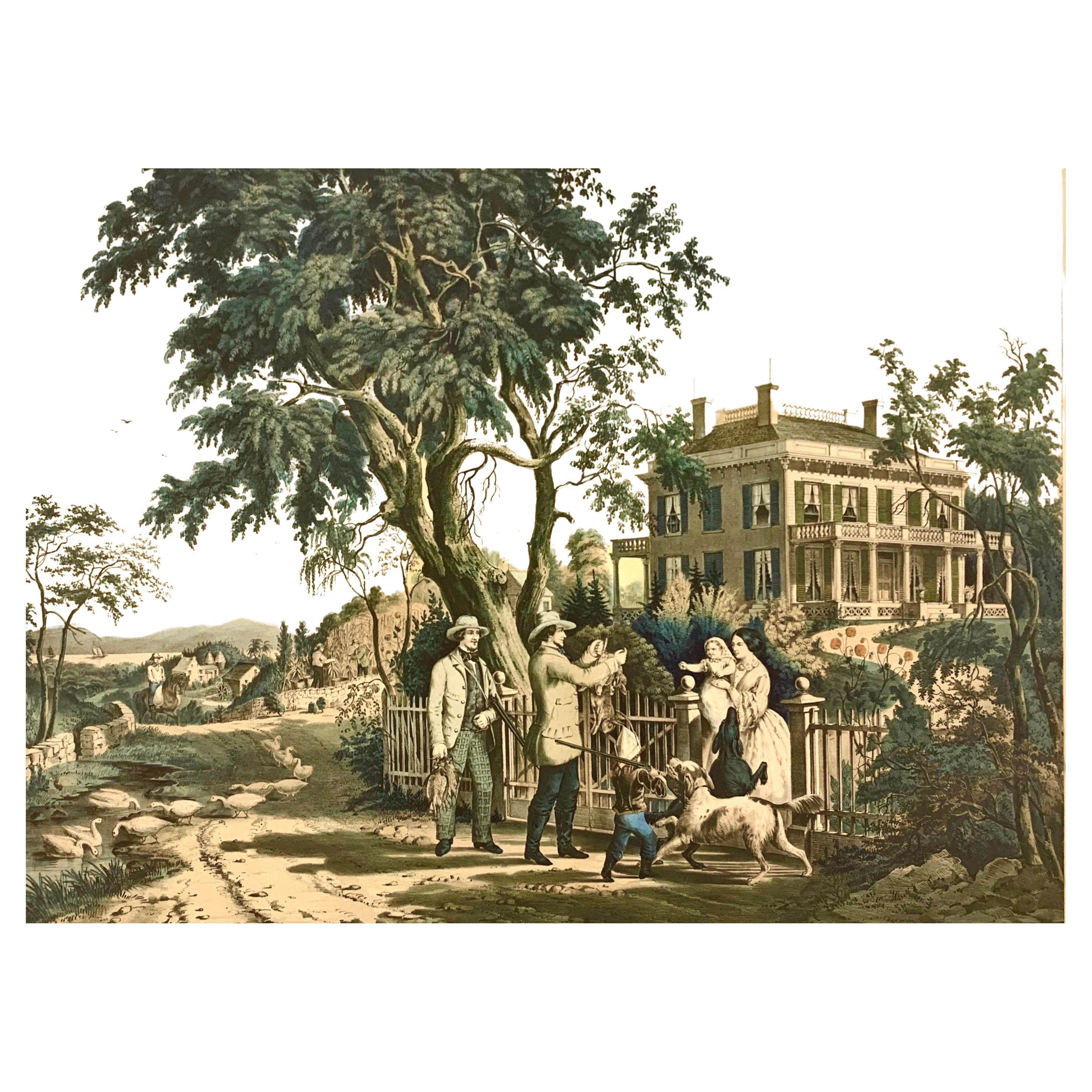 Nathan Currier Lithograph "October Afternoon" American Country Life Series C1855