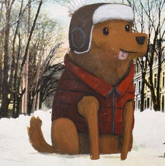 "Frosty's Dog" by Nathan Durfee, Original Acrylic on Vintage Postcard of Dogs