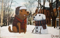 „Frosty's Dog“ von Nathan Durfee, Original Acryl auf Vintage-Postcard mit Hunden