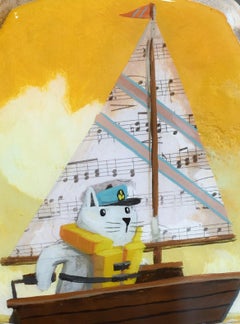 "Nautical Cat" (2022) by Nathan Durfee, Mixed Media painting