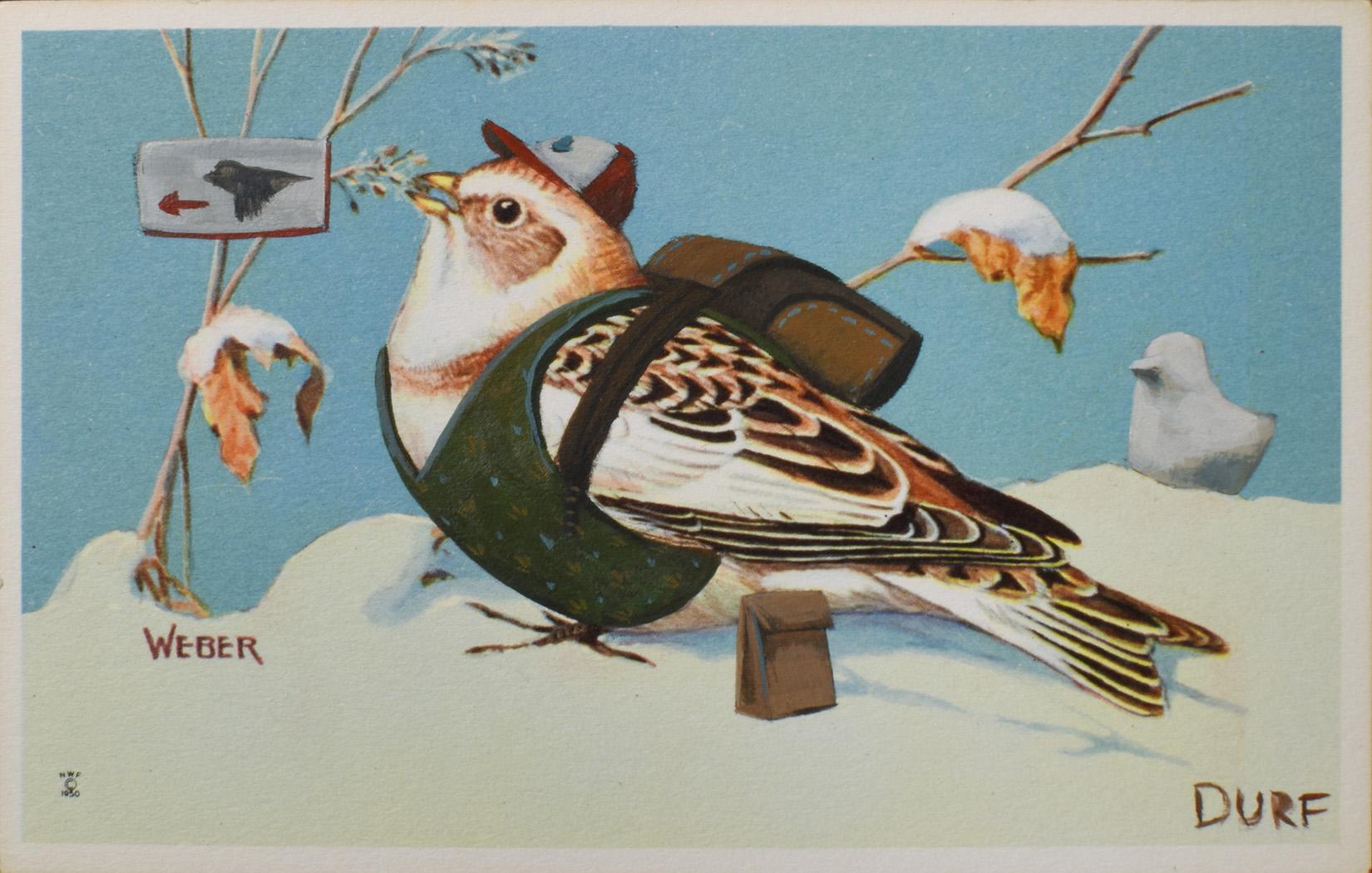 Waiting for the Flock" di Nathan Durfee, Acrilico su cartolina d'epoca