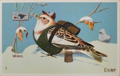 « Waiting for the Flock » de Nathan Durfee, acrylique sur carte postale vintage