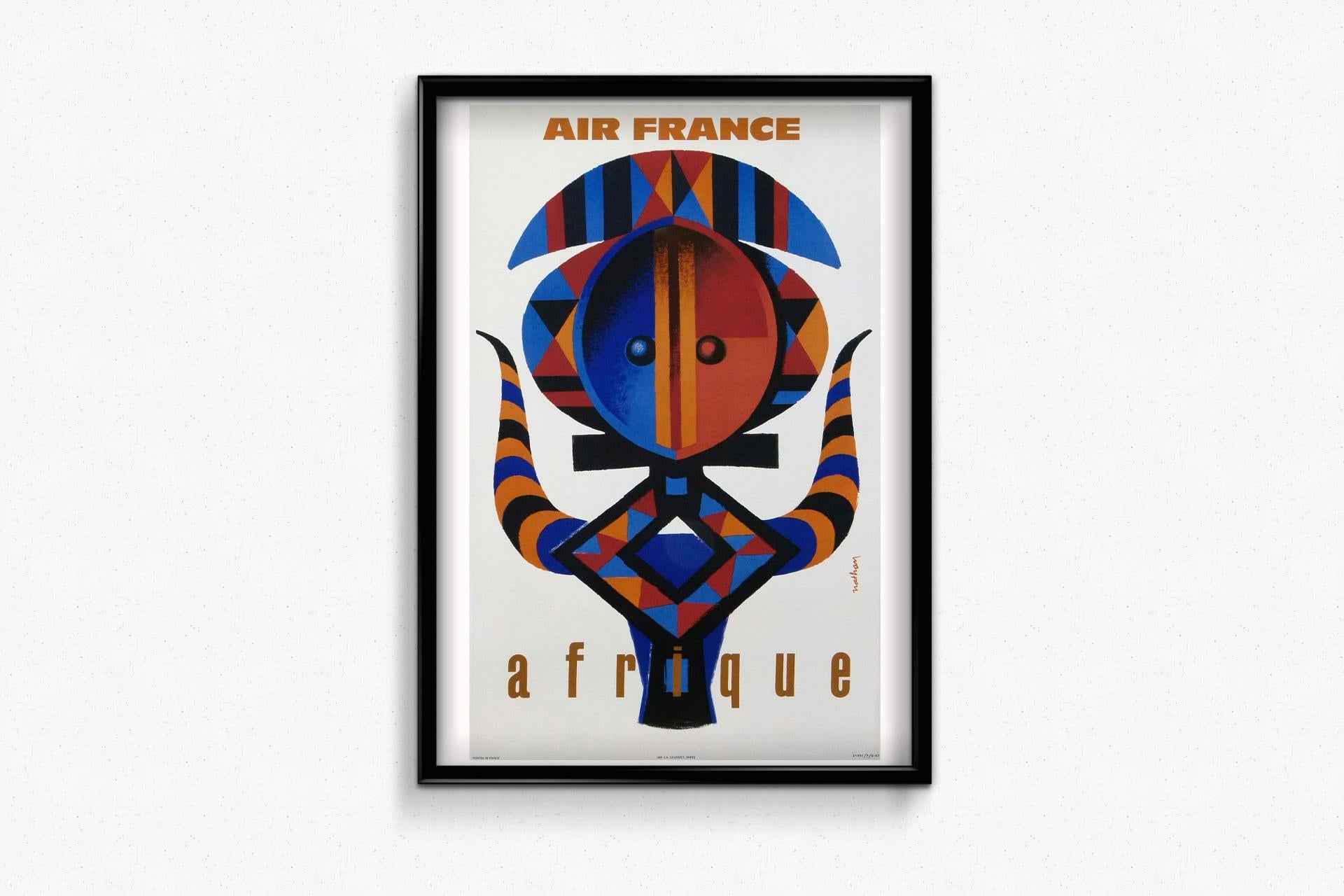 Beautiful poster created in 1960 by Jacques Nathan-Garamond 🇫🇷 (1910-2001) to promote Air France travel and flights to Africa.

Thanks to his taste for abstraction, consolidated by an exceptional sense of color, Nathan has, throughout his career,