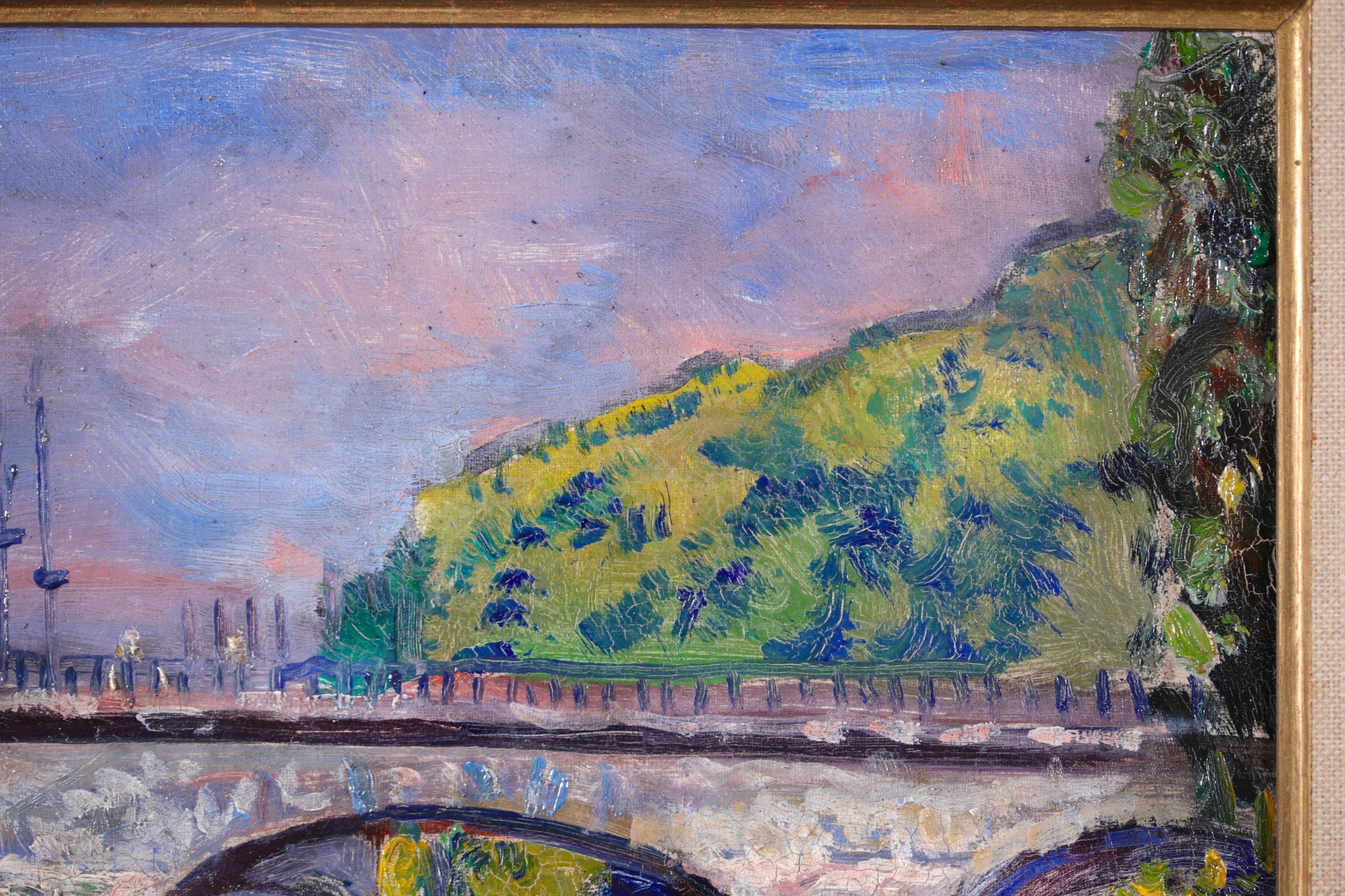 Le Pont de Charenton - Post Impressionist Landscape Oil by Nathan Grunsweigh For Sale 1