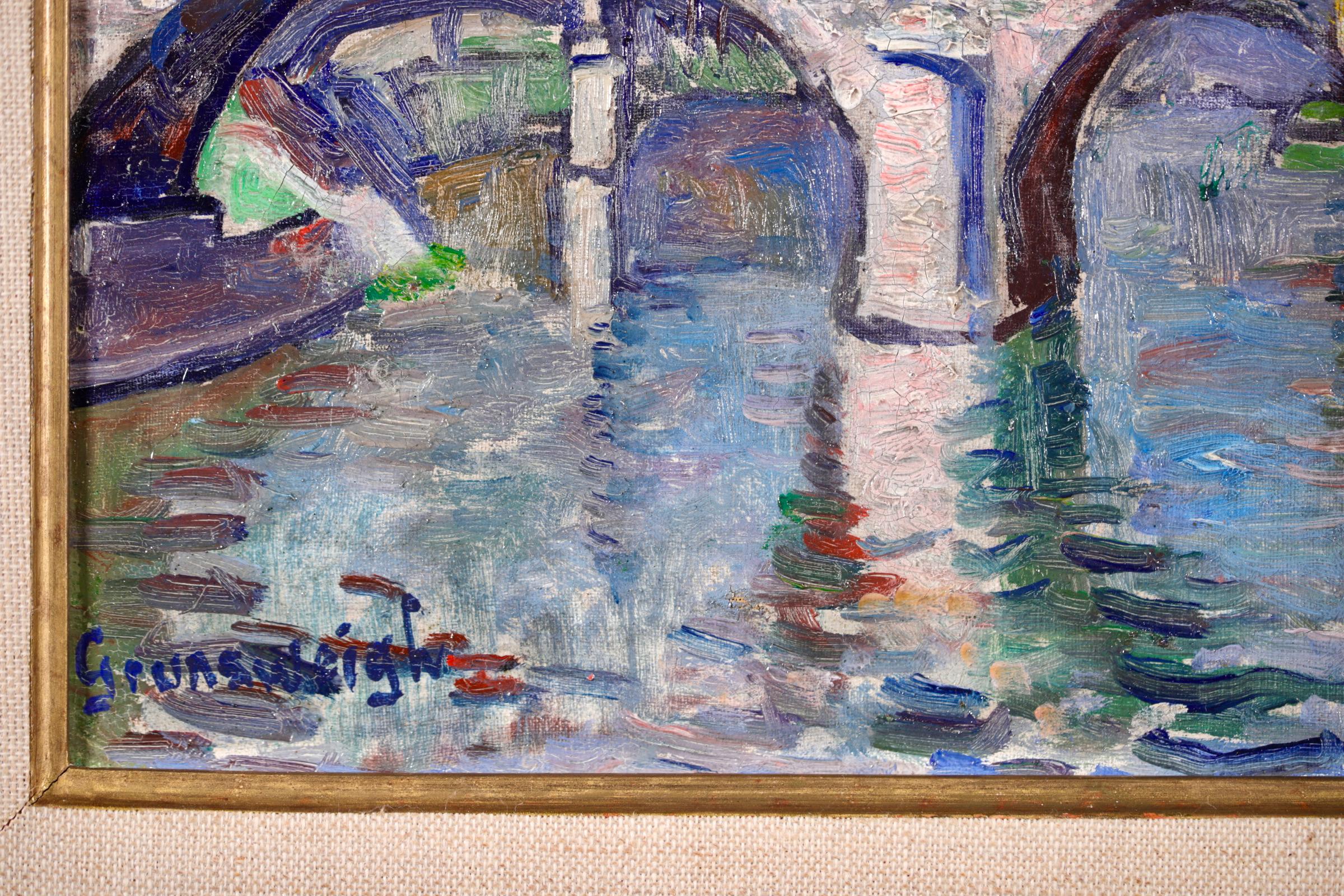 Le Pont de Charenton - Post Impressionist Landscape Oil by Nathan Grunsweigh For Sale 4