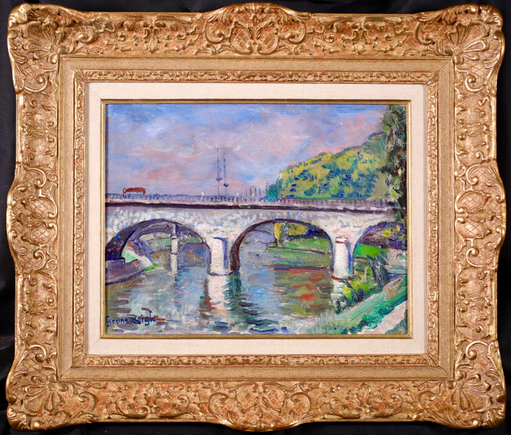 Signiert post impressionistischen Öl auf Leinwand Flusslandschaft circa 1920 aber polnischen Maler Nathan Grunsweigh. Das Werk zeigt einen Blick auf die Seine-Brücke in Paris. Ein wunderschönes farbiges Stück.

Unterschrift:
Signiert unten