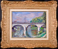 Antique Le Pont de Charenton - Post Impressionist Landscape Oil by Nathan Grunsweigh