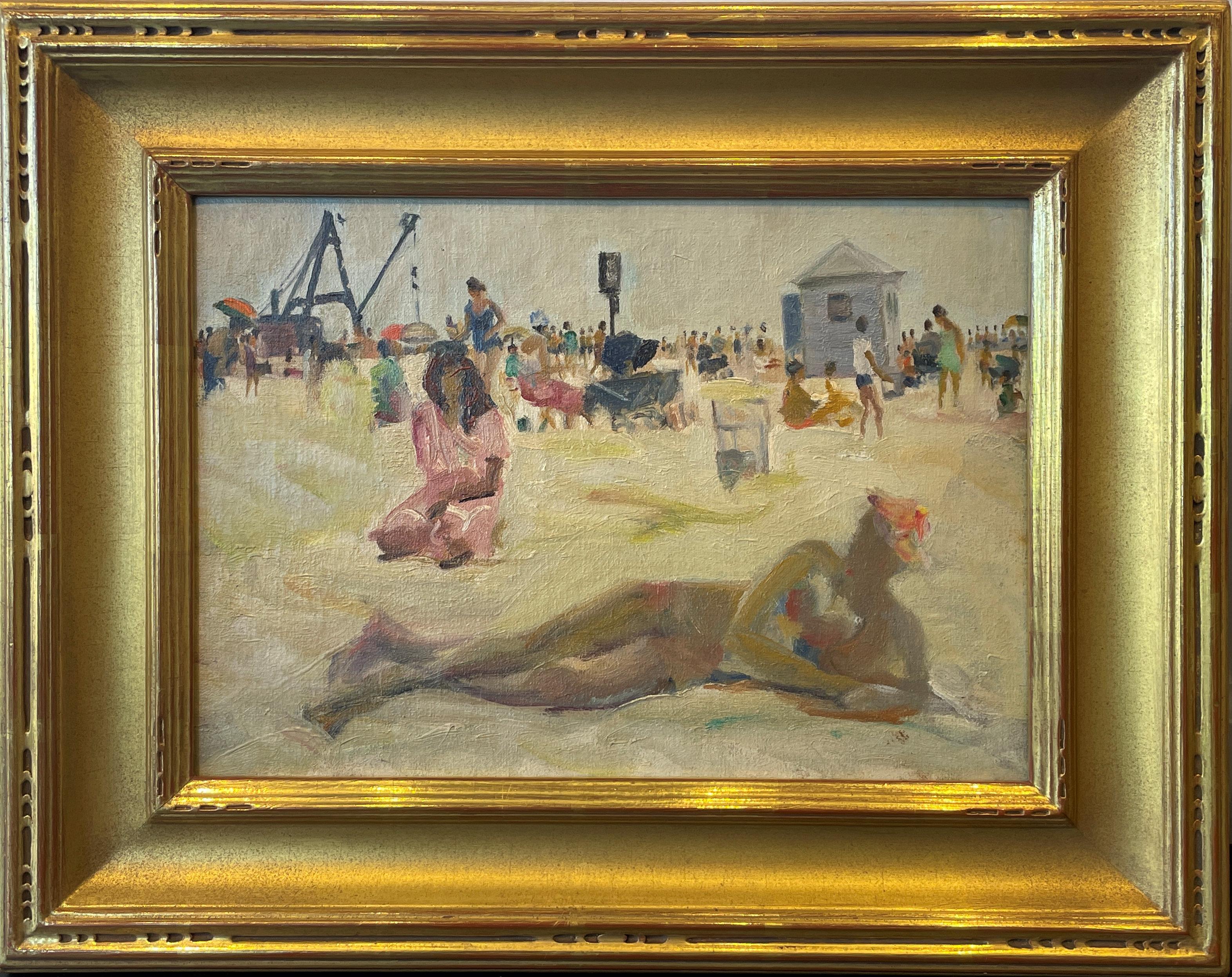 Nathan Hoffman
Brighton Beach, August 5, 1941
Signed, titled, dated and estate stamped on the reverse
Oil on board
9 3/4 x 14 inches

Born in Russia, the son of Friede (1878 – 1956) and Benjamin Hoffman (1878 – a. 1942). Benjamin was a dealer in