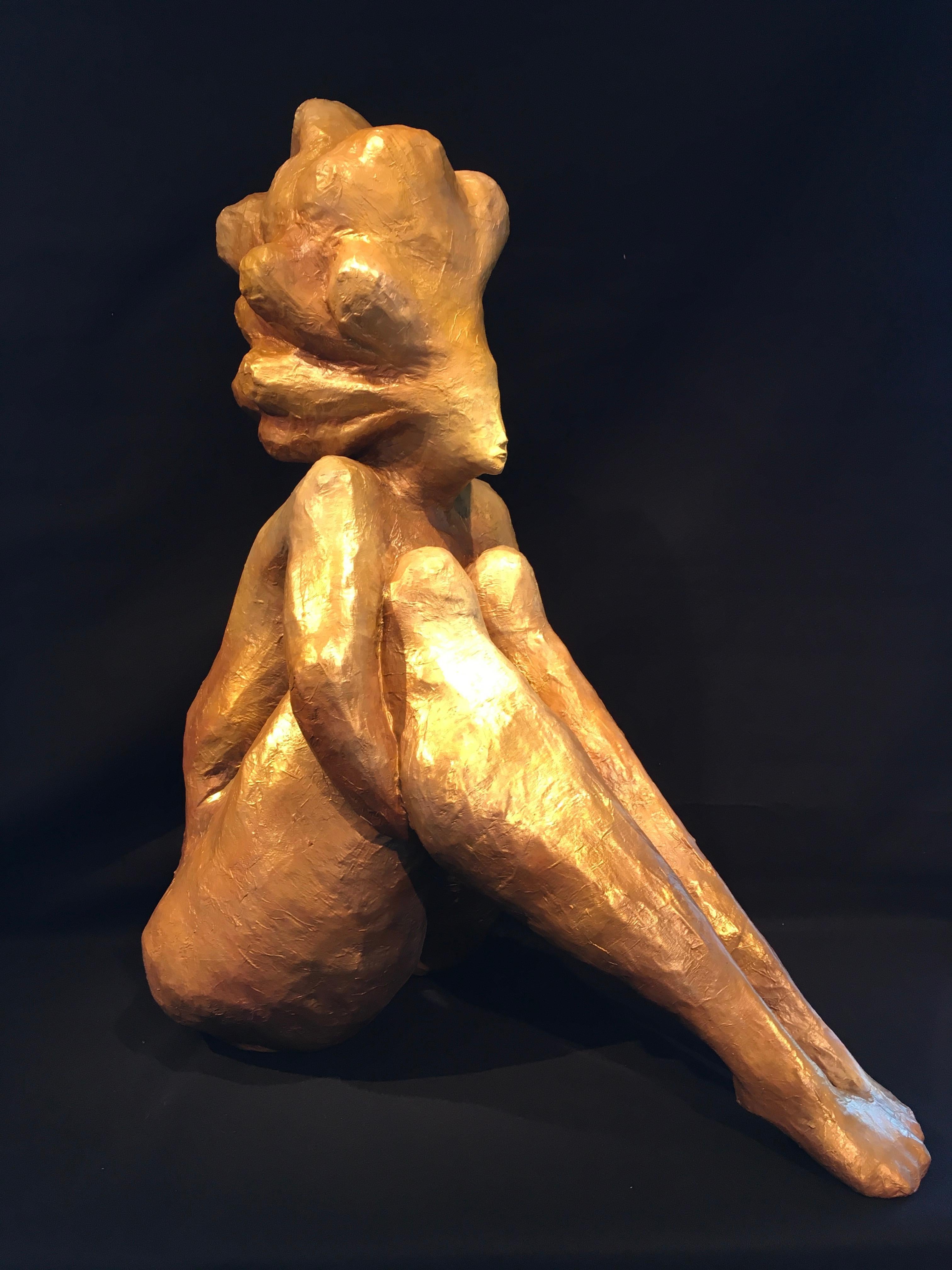 A méditer",  Sculpture figurative en techniques mixtes de Nathan Lee, 2023