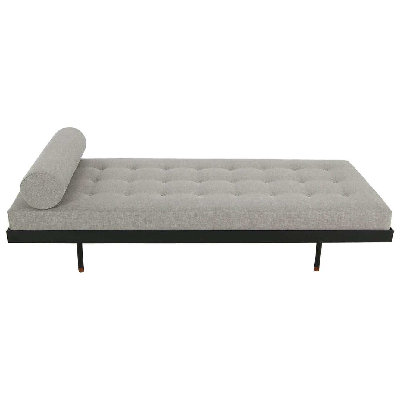 Nathan Lindberg 'Black Edition' Daybed Sofa Larch Wood, Metal, Teak, Grey Tufted