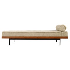 Nathan Lindberg Daybed Mod. 31 Larch Wood, Teak, Tufted, Teddy Fur and Leather
