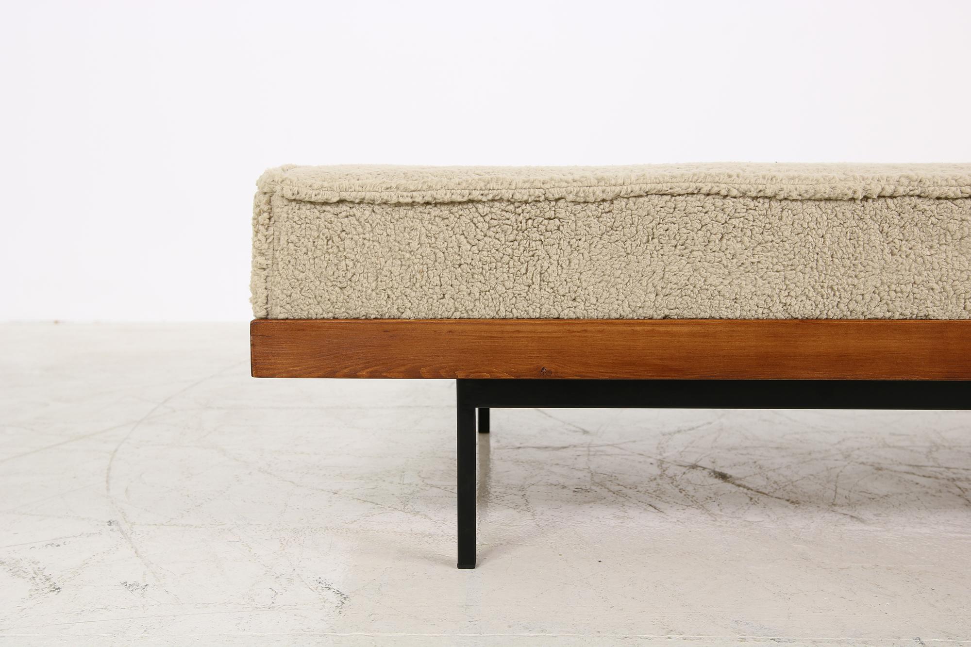 Contemporary Nathan Lindberg Daybed Mod. 31 Larch Wood, Teak, Tufted, Teddy Fur & Leather