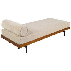 Nathan Lindberg Daybed Mod 31 Sofa Larch Wood, Steel, Teak, Beige Teddy Fur