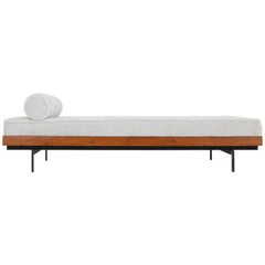 Nathan Lindberg Daybed Mod. 31 Sofa Siberian Larch Wood, Steel, Teak, Eco Fur