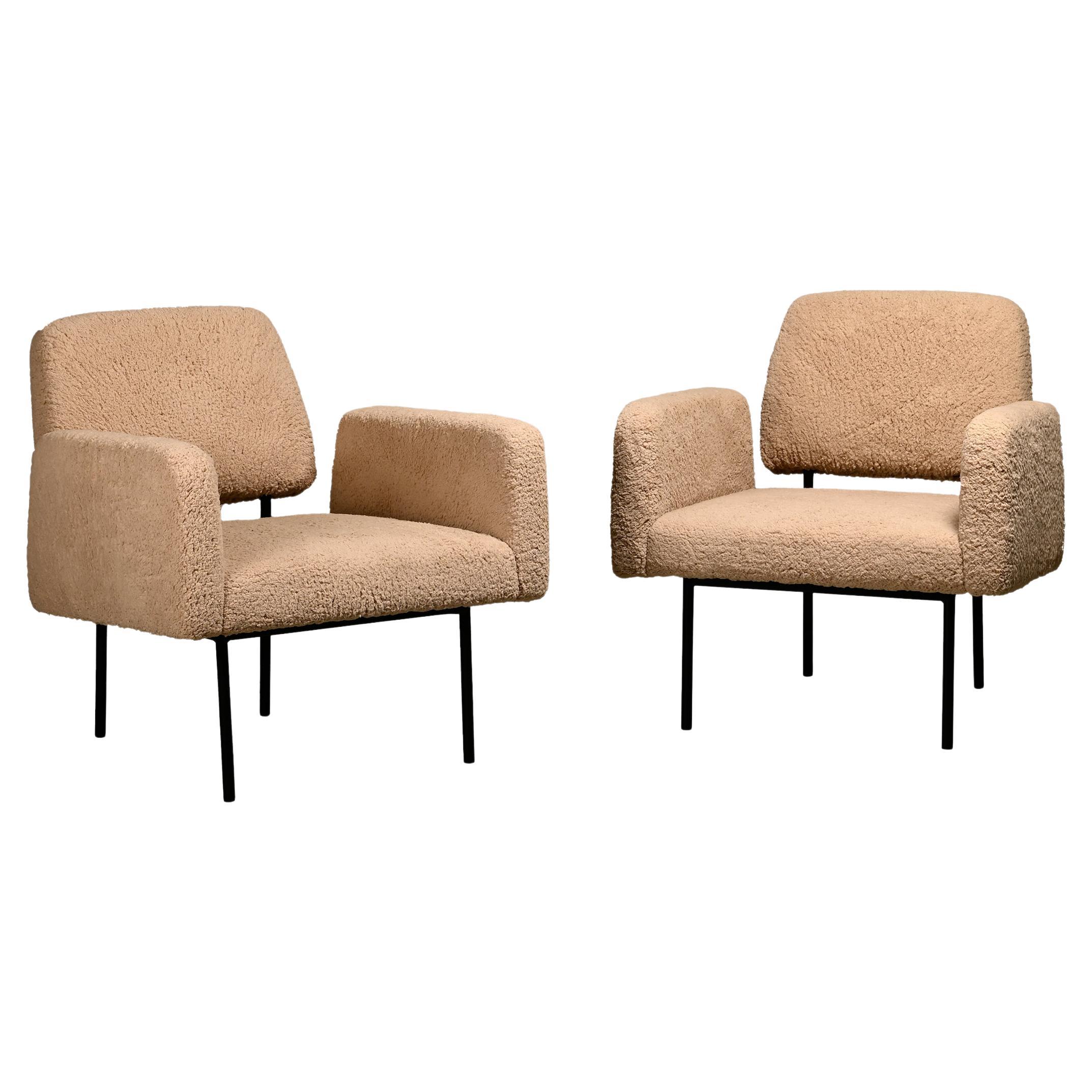 Nathan Lindberg Design set Armchairs with beige Teddy Fabric For Sale