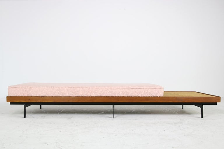 Nathan Lindberg Long Daybed Mod NL 31L Sofa Larch Wood, Steel, Cane, Teak,  Table For Sale at 1stDibs