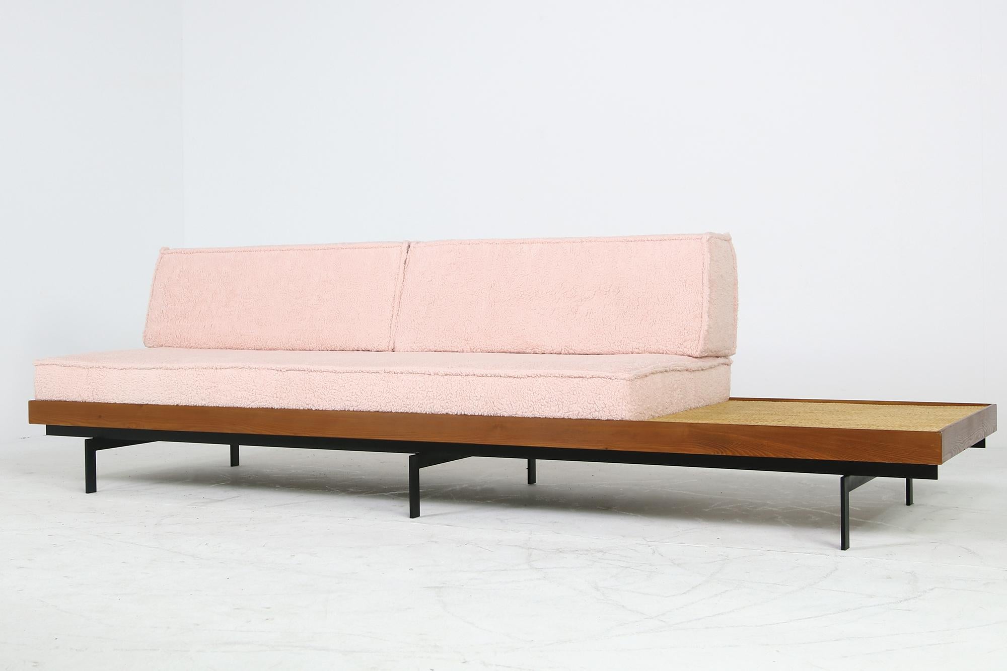 Contemporary Nathan Lindberg Long Daybed Mod NL 31L Sofa Larch Wood, Steel, Cane, Teak, Table For Sale