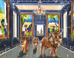 A Kingdom of Pride - interior wildlife abstract animal oil painting contemporary