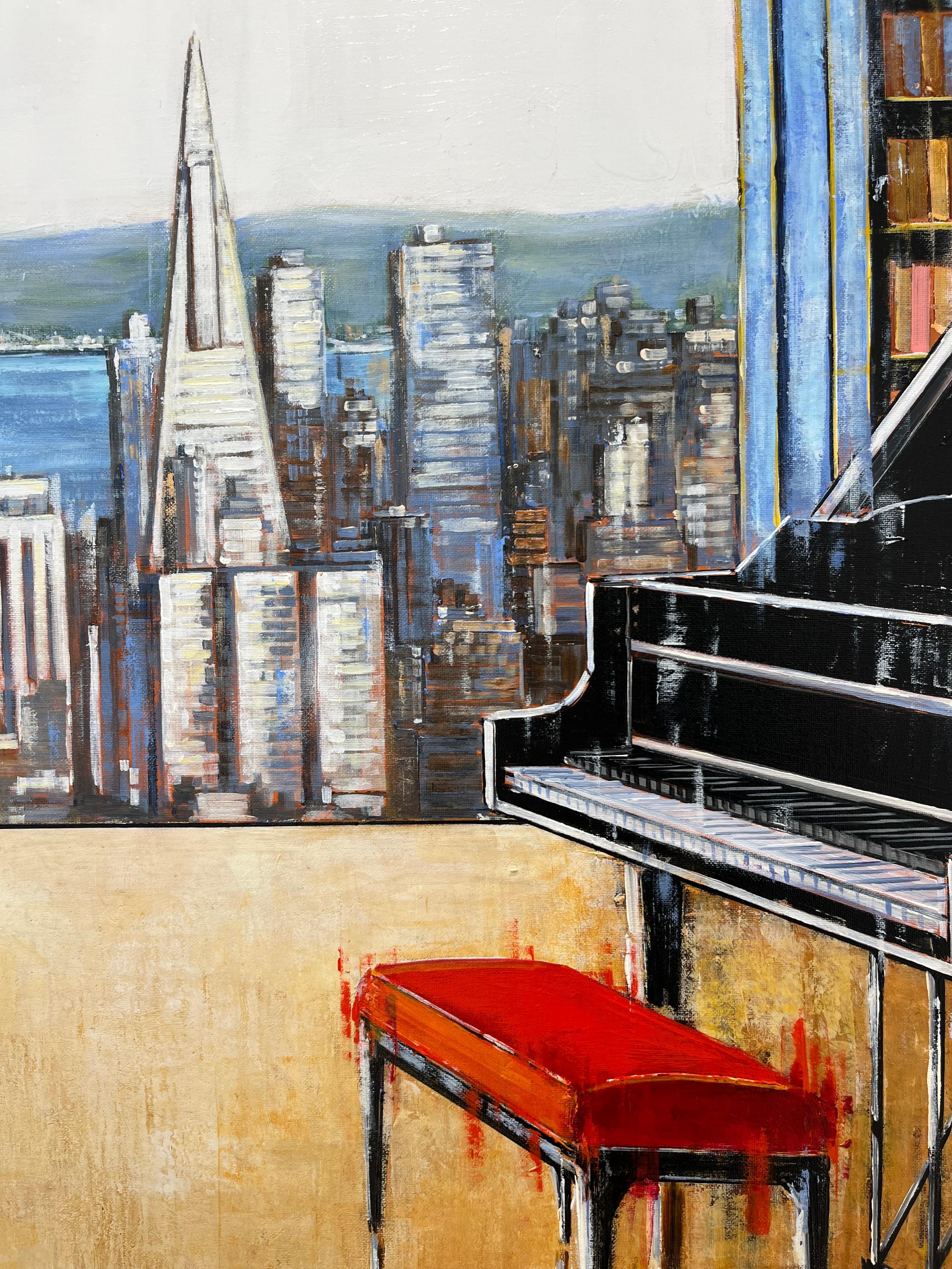 A piano and San Francisco - Contemporary Painting by Nathan Neven