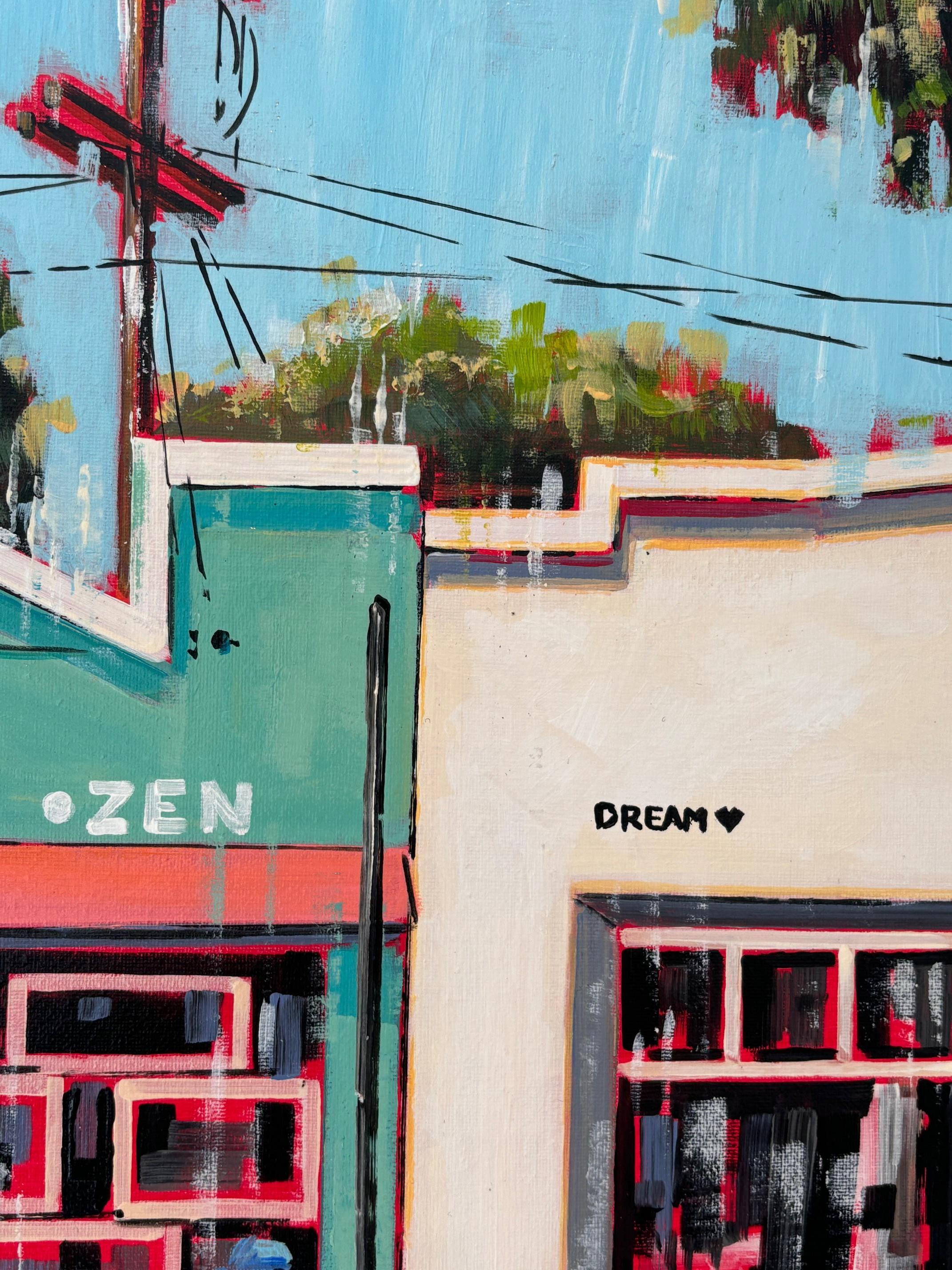 Abbot Kinney - zeitgenössischer Realismus - Ölgemälde - Stadtbild - modernes Kunstwerk im Angebot 1