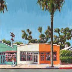 Abbot Kinney - pintura al óleo realismo contemporáneo - arte paisaje urbano -obra de arte moderna
