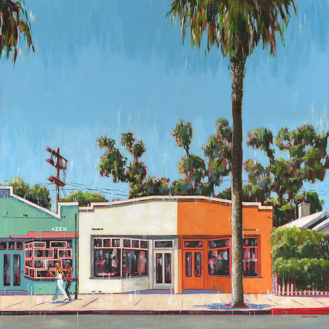 Abbot Kinney - contemporary realism oil painting- cityscape art -modern artwork