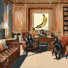 Business banane - peinture à l'huile moderne originale - paysage urbain de Londres - art animalier