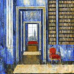 Blue Library NYC - original cityscape interior painting contemporary modern art