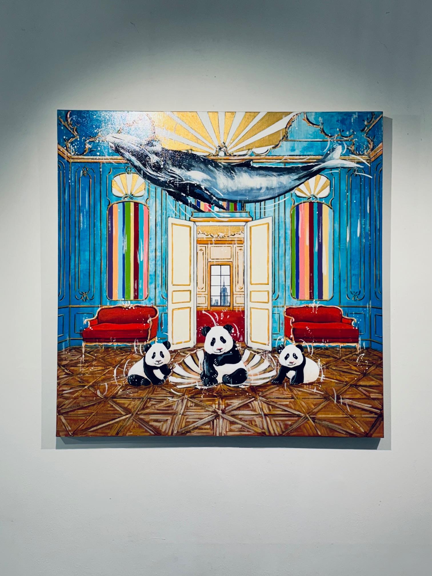 Botticelli Inspirant - peinture à l'huile contemporaine originale d'animaux - œuvre d'art animalière - Gris Animal Painting par Nathan Neven