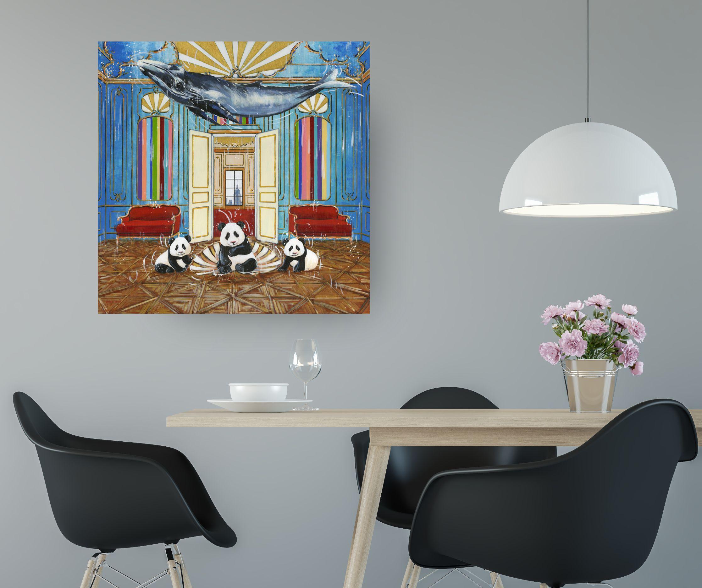 Cette œuvre d'art exceptionnelle est actuellement exposée et disponible à la vente à la Signet Contemporary Art Gallery et en ligne.

Cette peinture d'intérieur et de faune enchanteresse originale capture la collision ludique de la nature et de