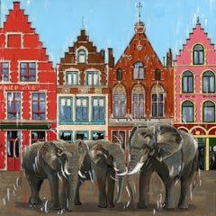 Bruges-architecture originale paysage urbain faune et flore peinture à l'huile- art contemporain