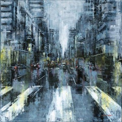 City Life NYC - Cityscape oil painting abstract contemporary architectural study