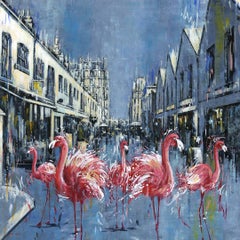Dance along Pavillion Road - cityscape animal painting contemporary surreal oil 