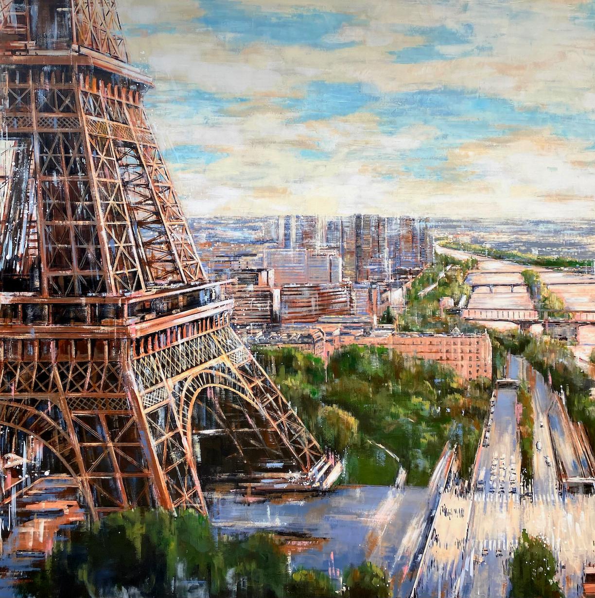 Eiffel-original abstract Paris Cityscape painting-modern contemporary art