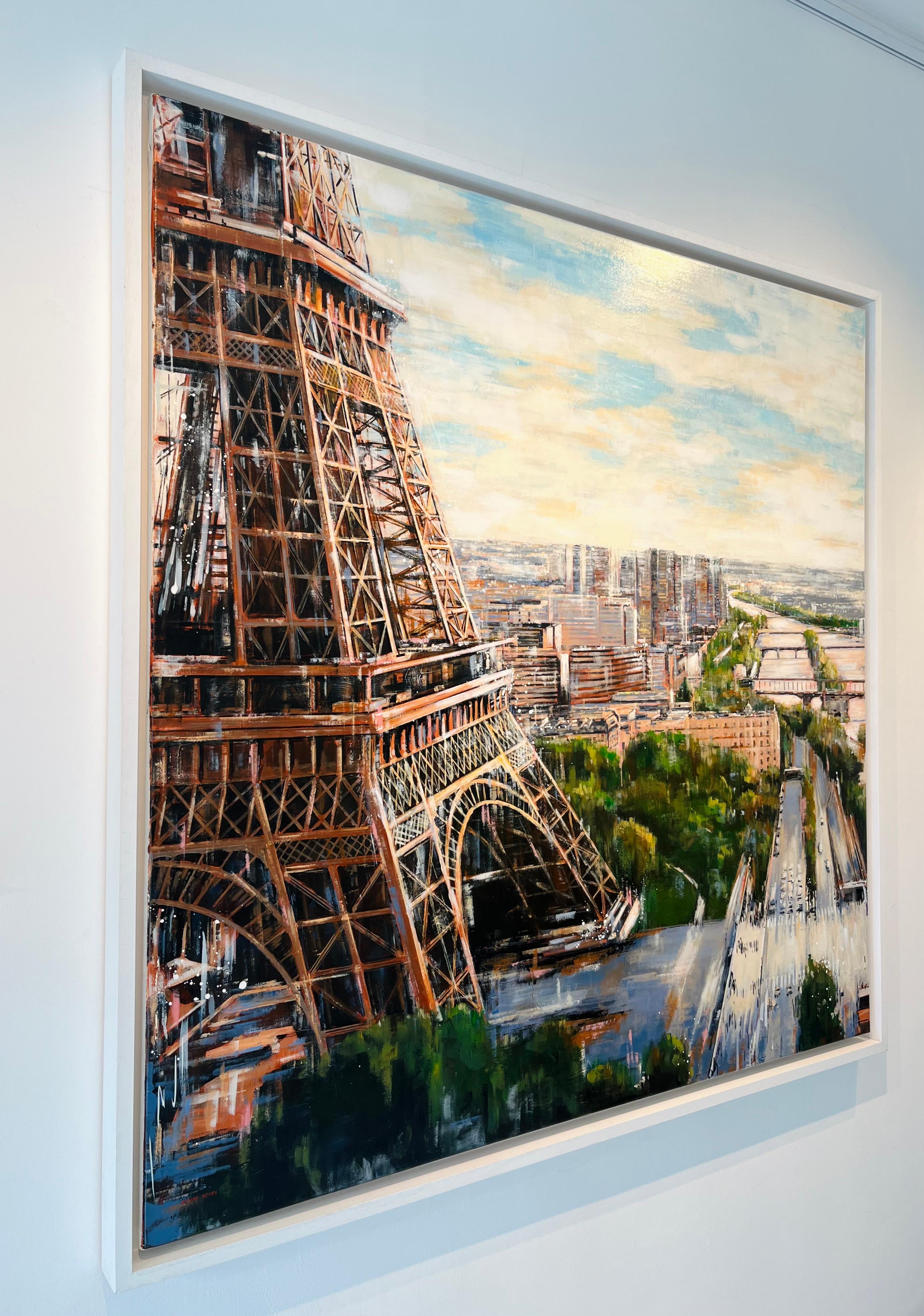 Eiffel-original Paris impressionist Cityscape painting-modern art - Surrealist Painting by Nathan Neven