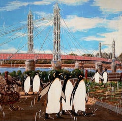 Puente de los Emperadores y Alberto - pintura al óleo surrealista de animales salvajes - arte moderno
