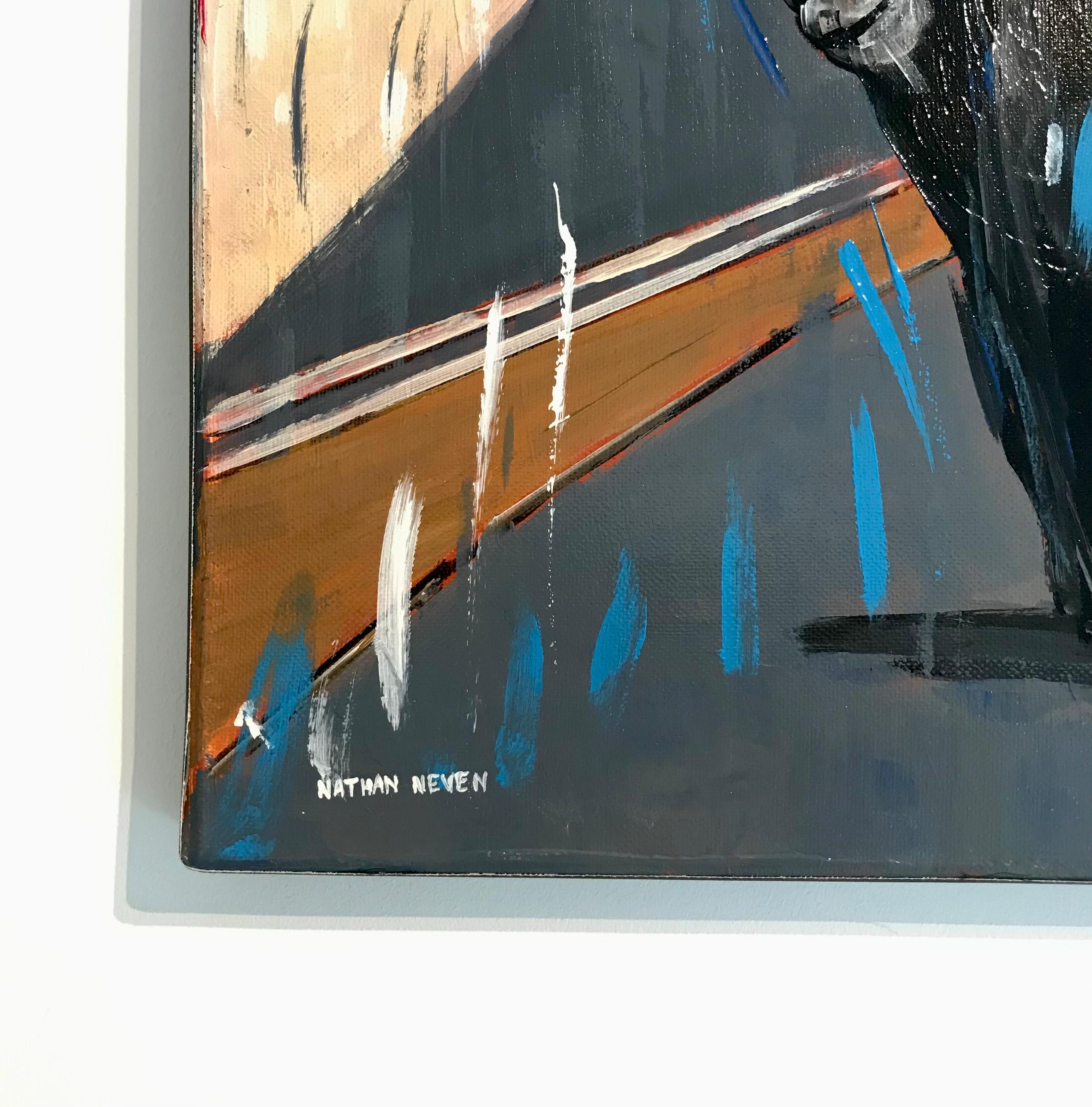 Esta excepcional obra de arte está actualmente expuesta y a la venta en la Galería de Arte Contemporáneo Signet y en Internet.

En este cuadro surrealista contemporáneo, Nathan Neven yuxtapone una escena urbana familiar y una clásica entrada