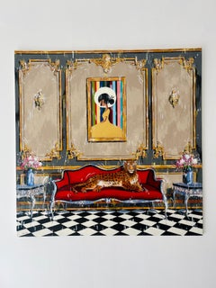 Golden Lady - original wildlife interior Leopard contemporary oil painting- art