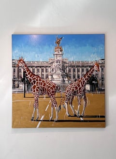 Sentiero d'oro - pittura ad olio originale surreale di paesaggio urbano - arte contemporanea