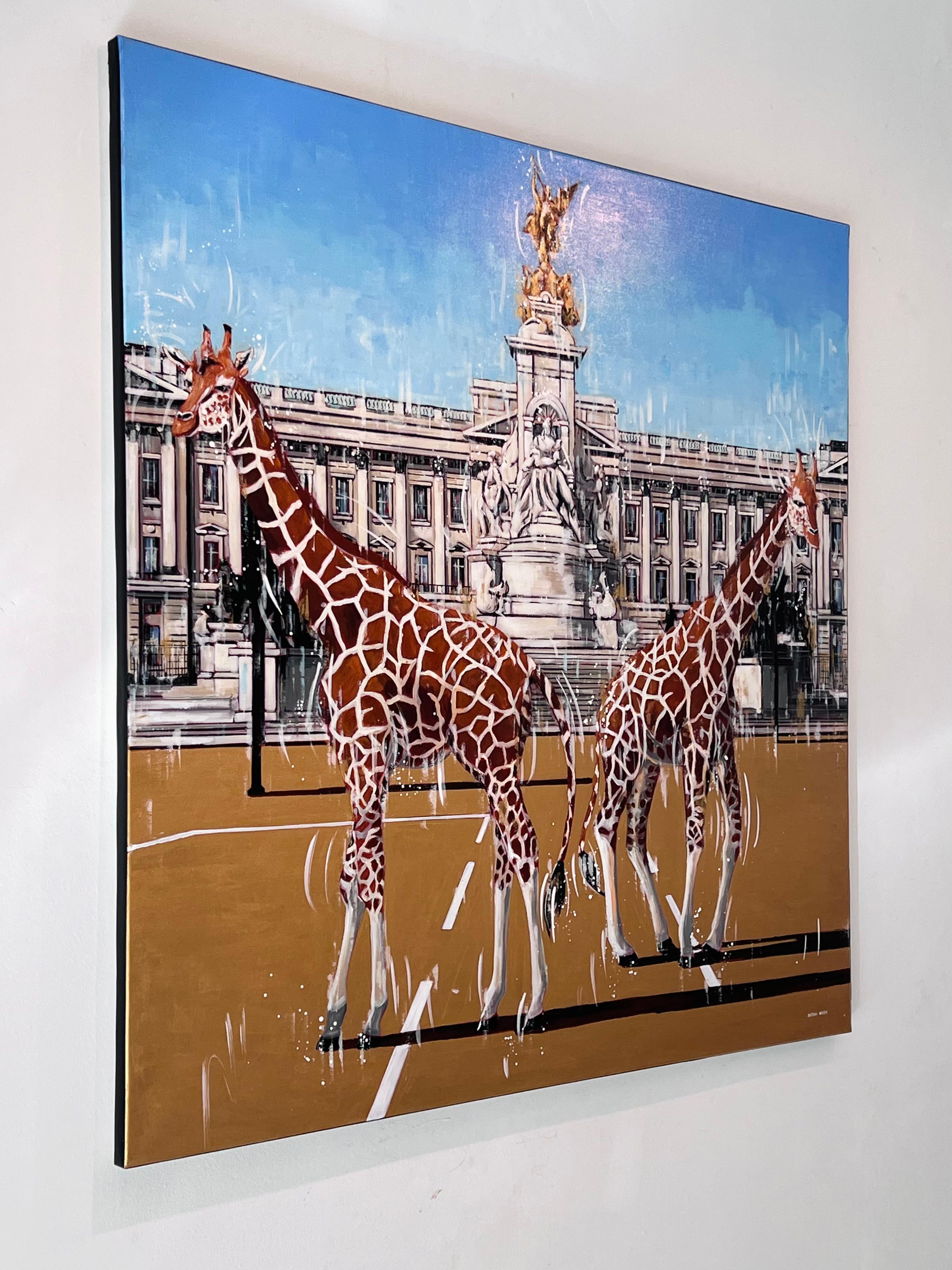 Sentiero d'oro - pittura ad olio originale surreale di paesaggio urbano - arte contemporanea - Painting Espressionismo astratto di Nathan Neven