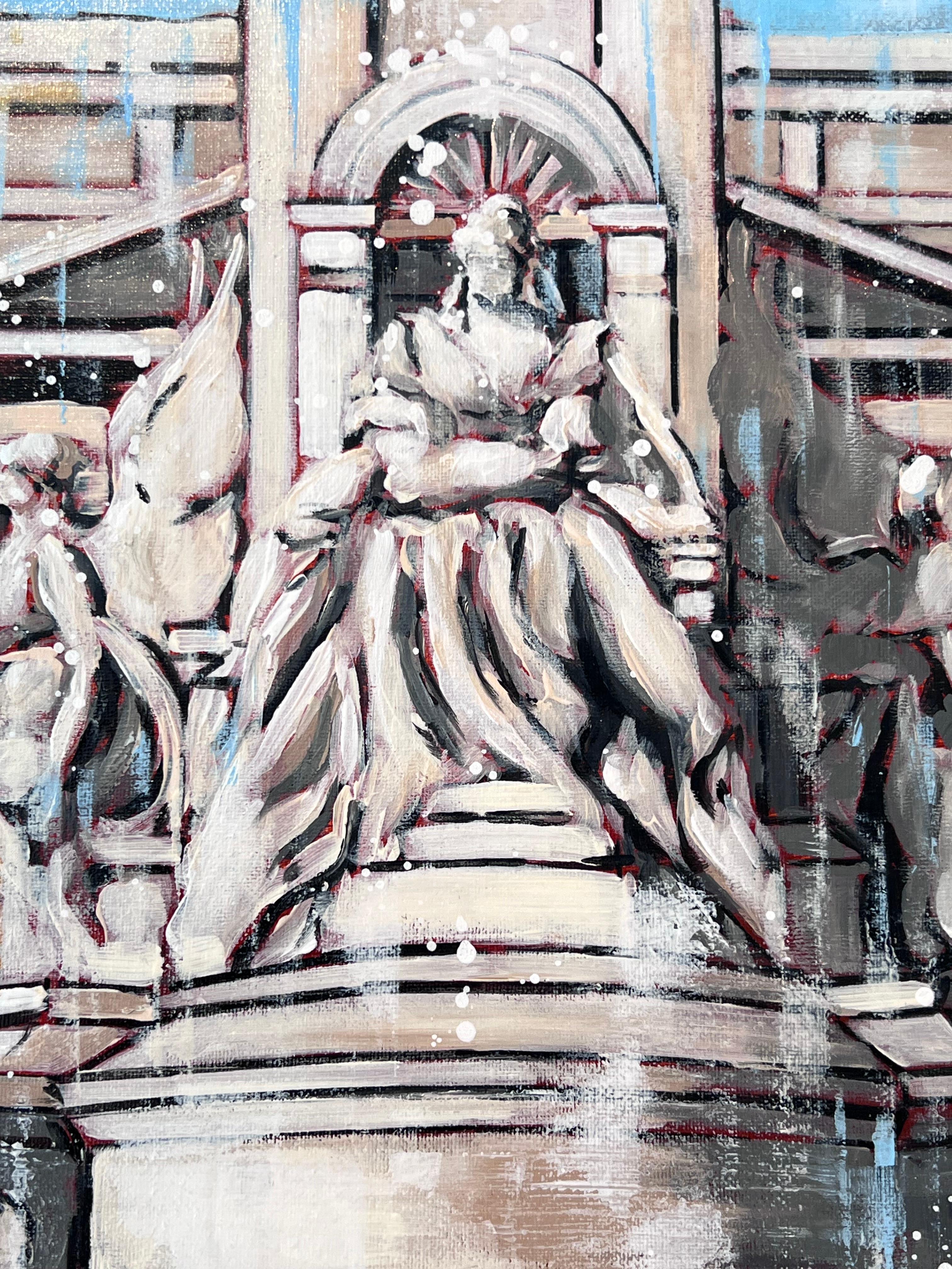 Sentiero d'oro - pittura ad olio originale surreale di paesaggio urbano - arte contemporanea - Landscape Painting Grigio di Nathan Neven