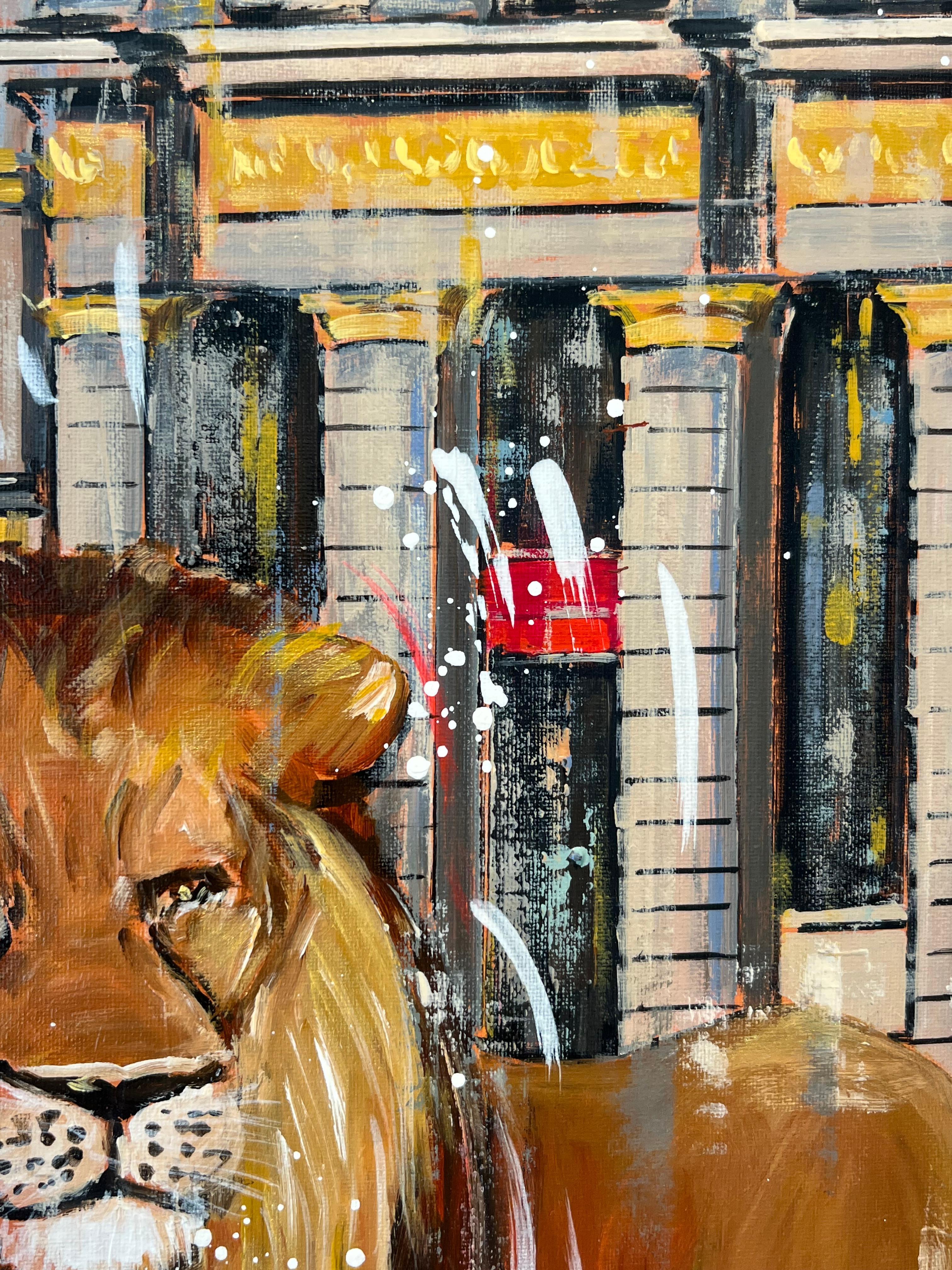 Grande Place – originelle Stadtlandschaft mit Tieren aus der Tierwelt, Architektur und moderne Kunst  (Grau), Landscape Painting, von Nathan Neven
